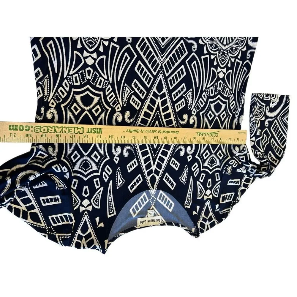 Southern Lady Navy Blue White Geometric Print 3/4 Sleeve Career Top Size L